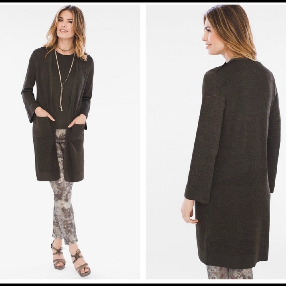 Chico’s Mix Stitch Cardigan Set, Ambered Olive (size 0)